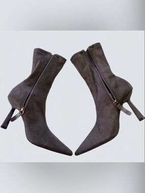 Zara Brown Suede Sock Ankle Boots Pointed Toe Stiletto Heel Women EU 36
